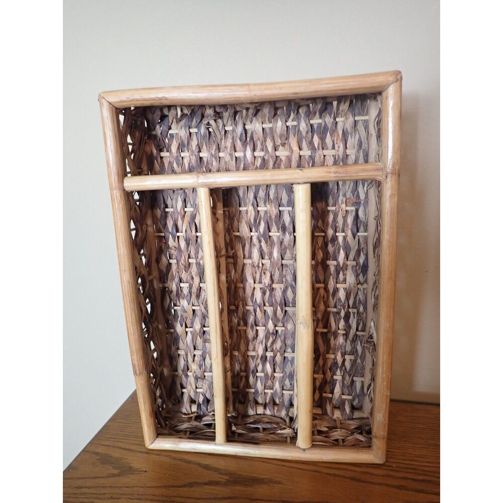 Cutlery Tray Woven Drawer Divider Basket Rattan Kitchen Organizer Wicker